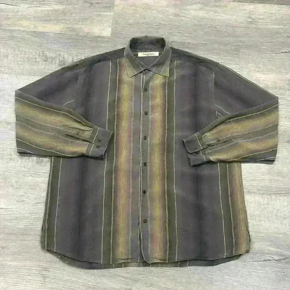 Lot Of 2 Tommy Bahama Mens Long Sleeve Tencel Shirt Striped Button Preppy READ - Picture 5 of 16